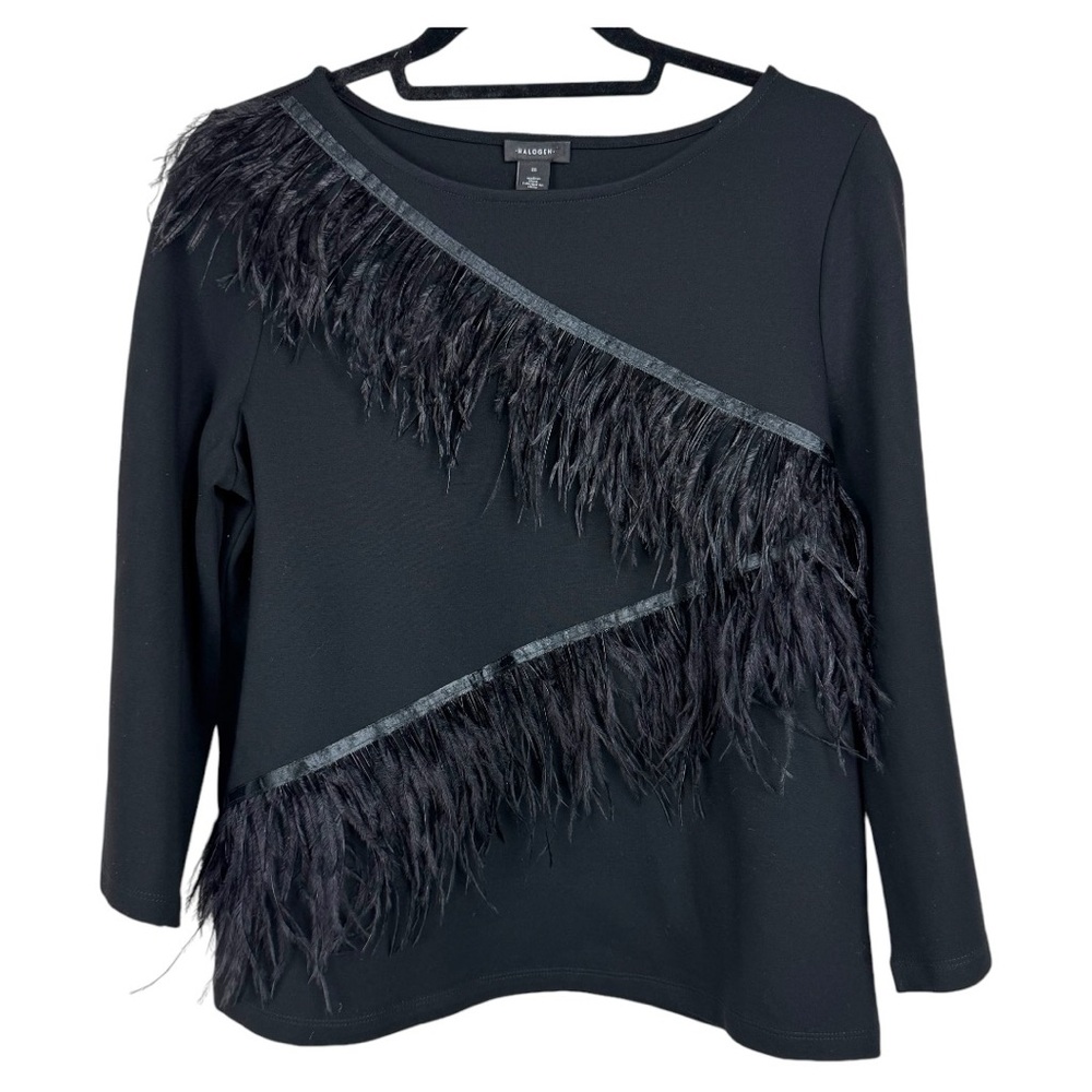 🥑5/$25 Halogen Women’s 3/4 Sleeve feather zig zag top with sz M
